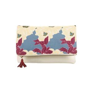 Rachel Pally Leather Trimmed Fold Over Clutch - Cream Multicolor Floral Print